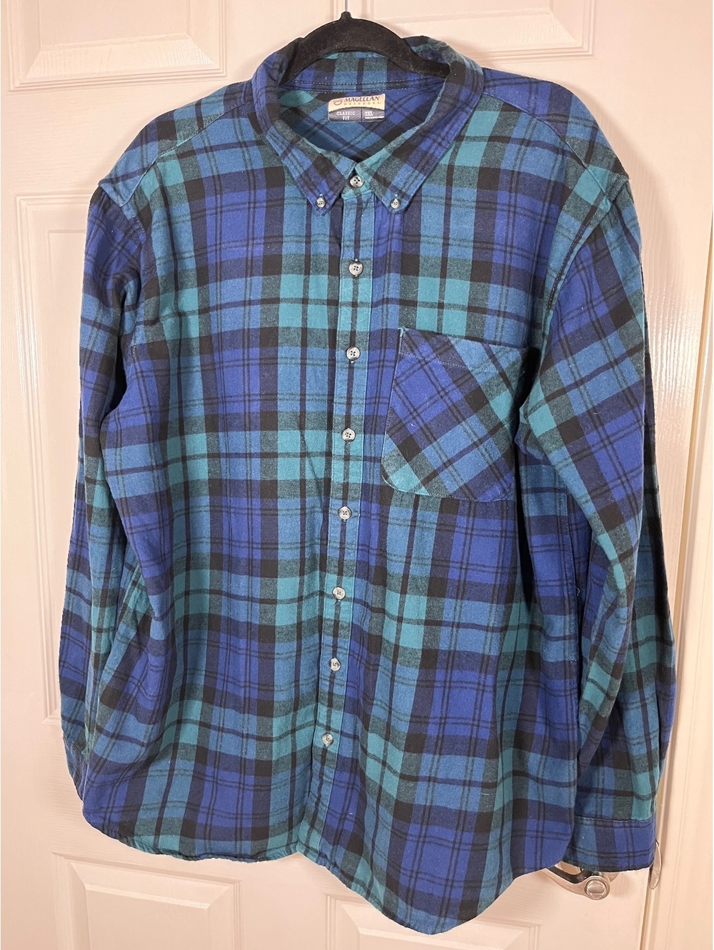 Magellan autumn  Blue Green Plaid flannel Shirt XXL